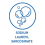 طرحی با خط آبی از حباب‌ها درون یک دایره، که متن سدیم لوریل سارکوزینات در زیر آن نوشته شده است.